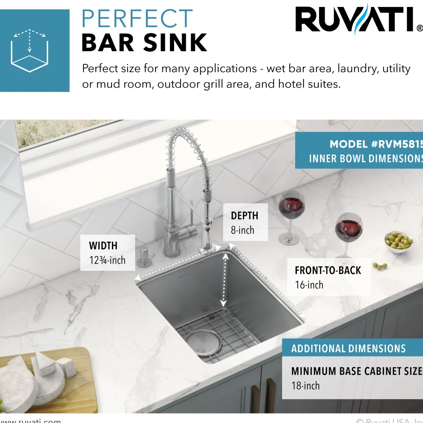 Ruvati 15" Undermount Bar Prep 16 Gauge Stainless Steel Kitchen Sink