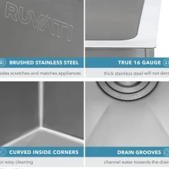 Ruvati 12" Undermount Bar Prep Tight Raduis 16 Gauge Stainless Steel Kitchen Sink