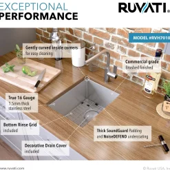 Ruvati 10" Undermount Bar Prep Tight Raduis 16 Gauge Stainless Steel Kitchen Sink