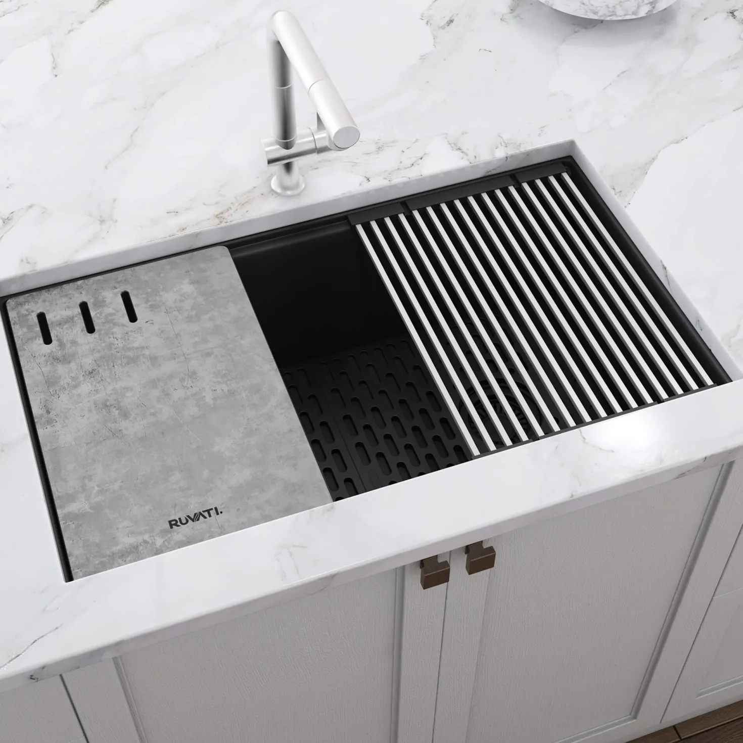 Ruvati 33" Undermount Composite Workstation Sink in Black