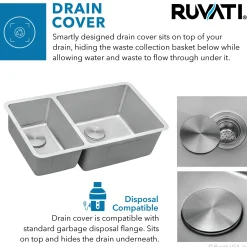 Ruvati 32" Undermount 30/70 Double Bowl 16 Gauge Stainless Steel Kitchen Sink