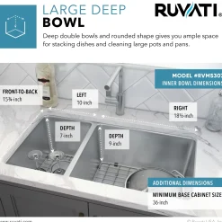 Ruvati 32" Undermount 30/70 Double Bowl 16 Gauge Stainless Steel Kitchen Sink