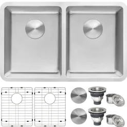Ruvati 28" Undermount 50/50 Double Bowl 16 Gauge Stainless Steel Kitchen Sink