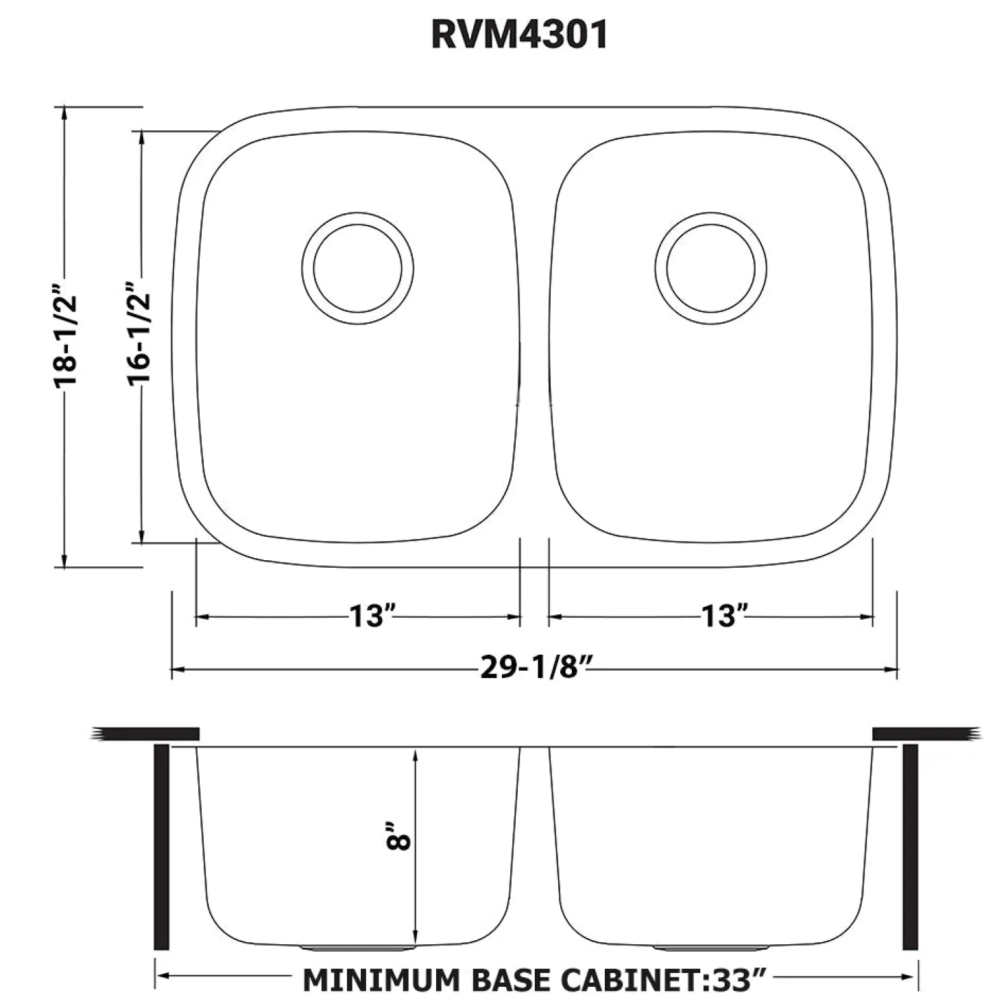 Ruvati 29" Undermount 50/50 Double Bowl 16 Gauge Stainless Steel Kitchen Sink