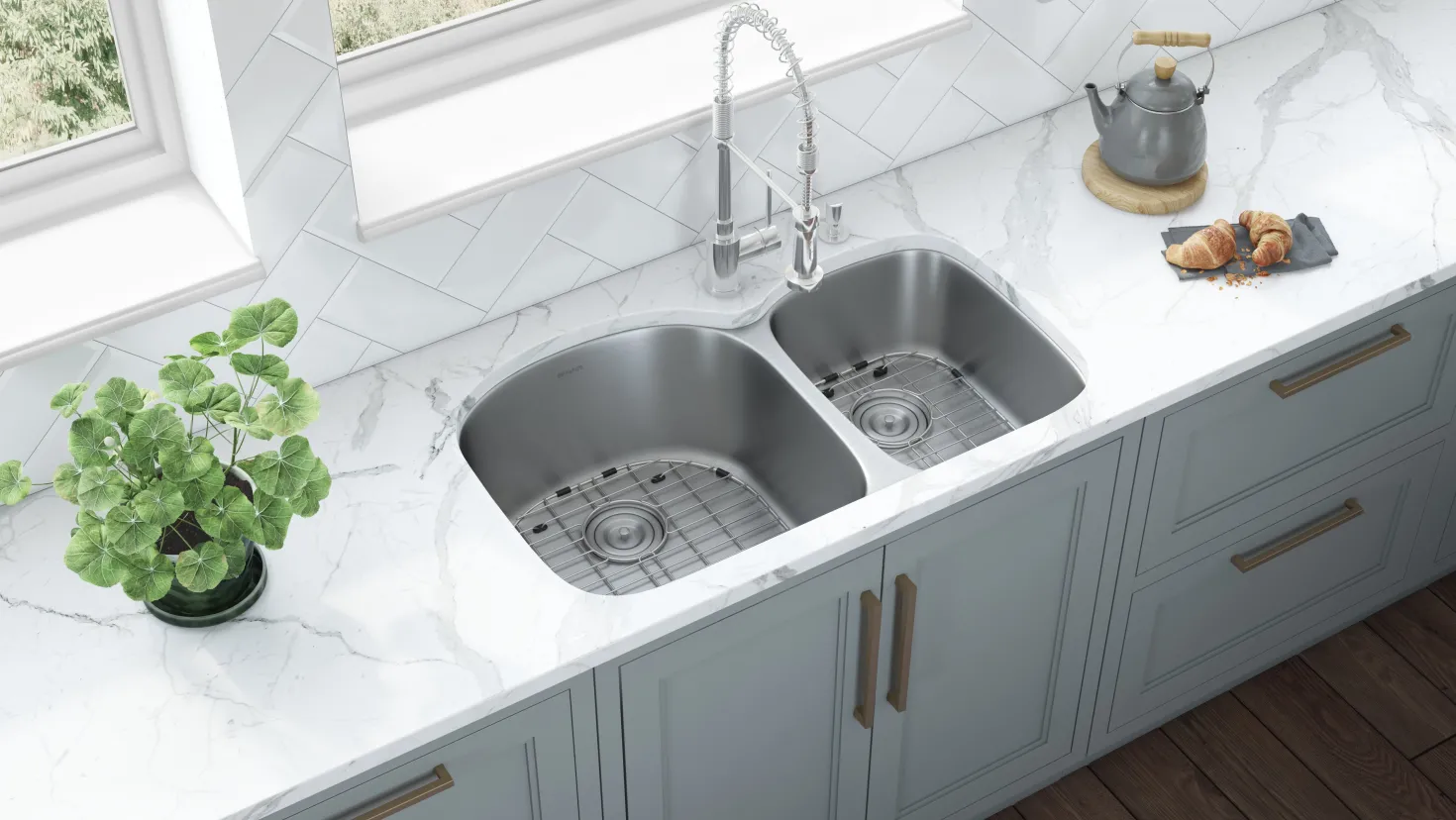 Ruvati 34" Undermount Double Bowl 16 Gauge Stainless Steel Kitchen Sink
