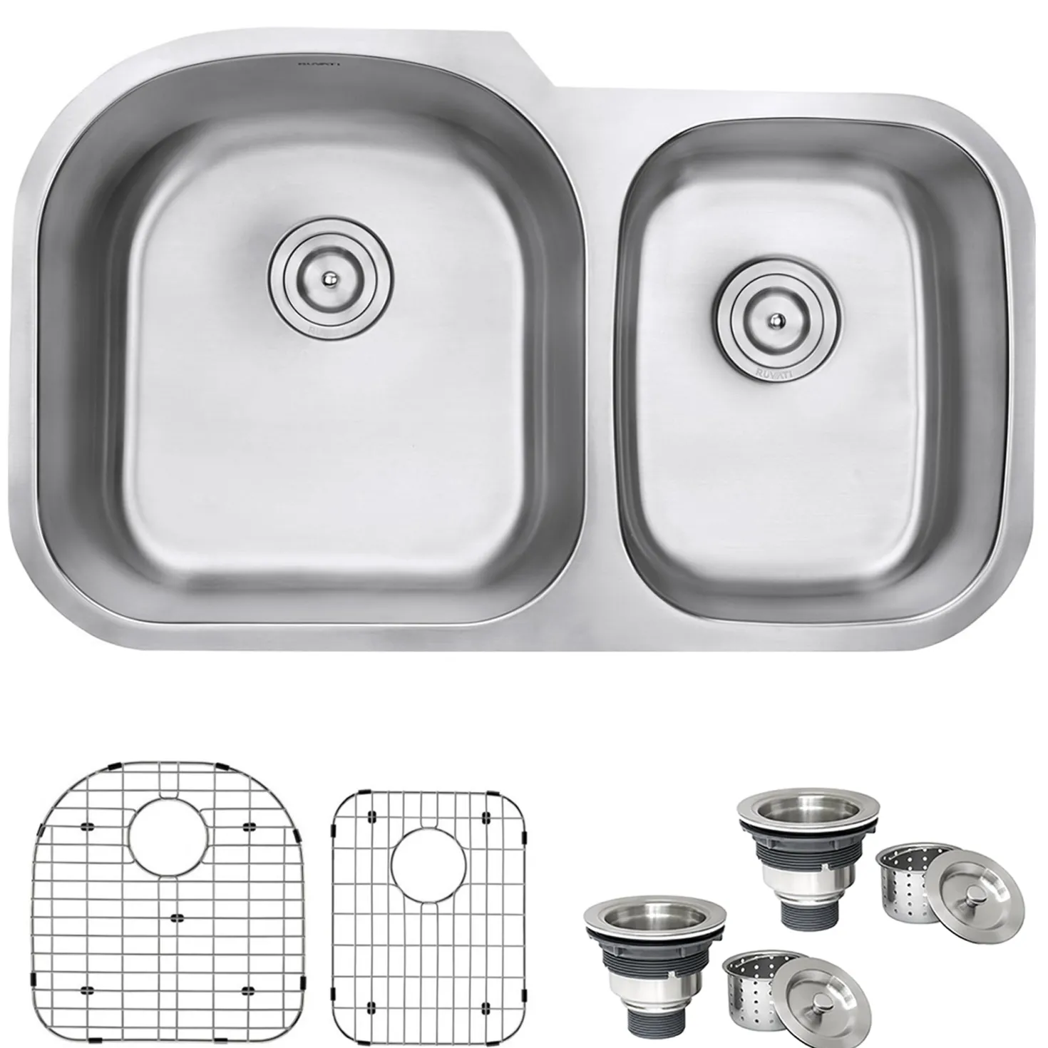 Ruvati 34" Undermount Double Bowl 16 Gauge Stainless Steel Kitchen Sink