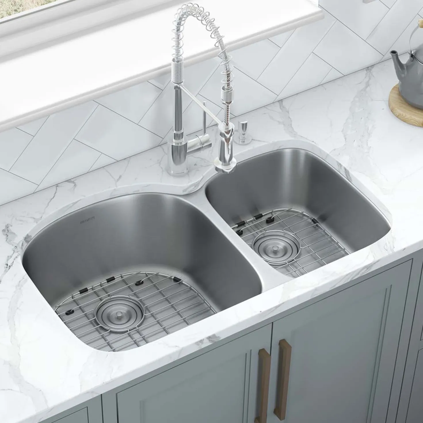 Ruvati 34" Undermount Double Bowl 16 Gauge Stainless Steel Kitchen Sink