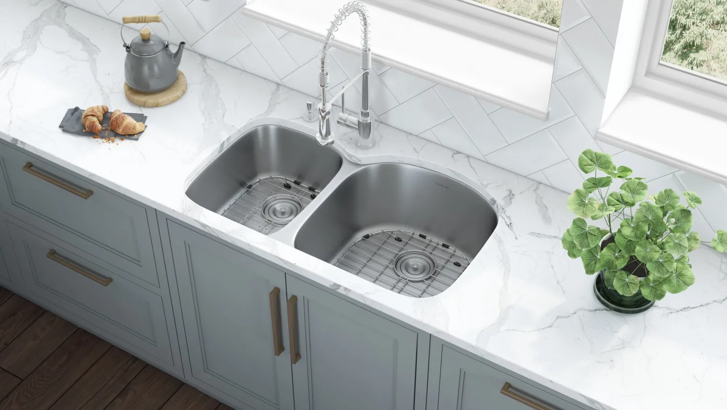 Ruvati 34" Undermount Double Bowl 16 Gauge Stainless Steel Kitchen Sink