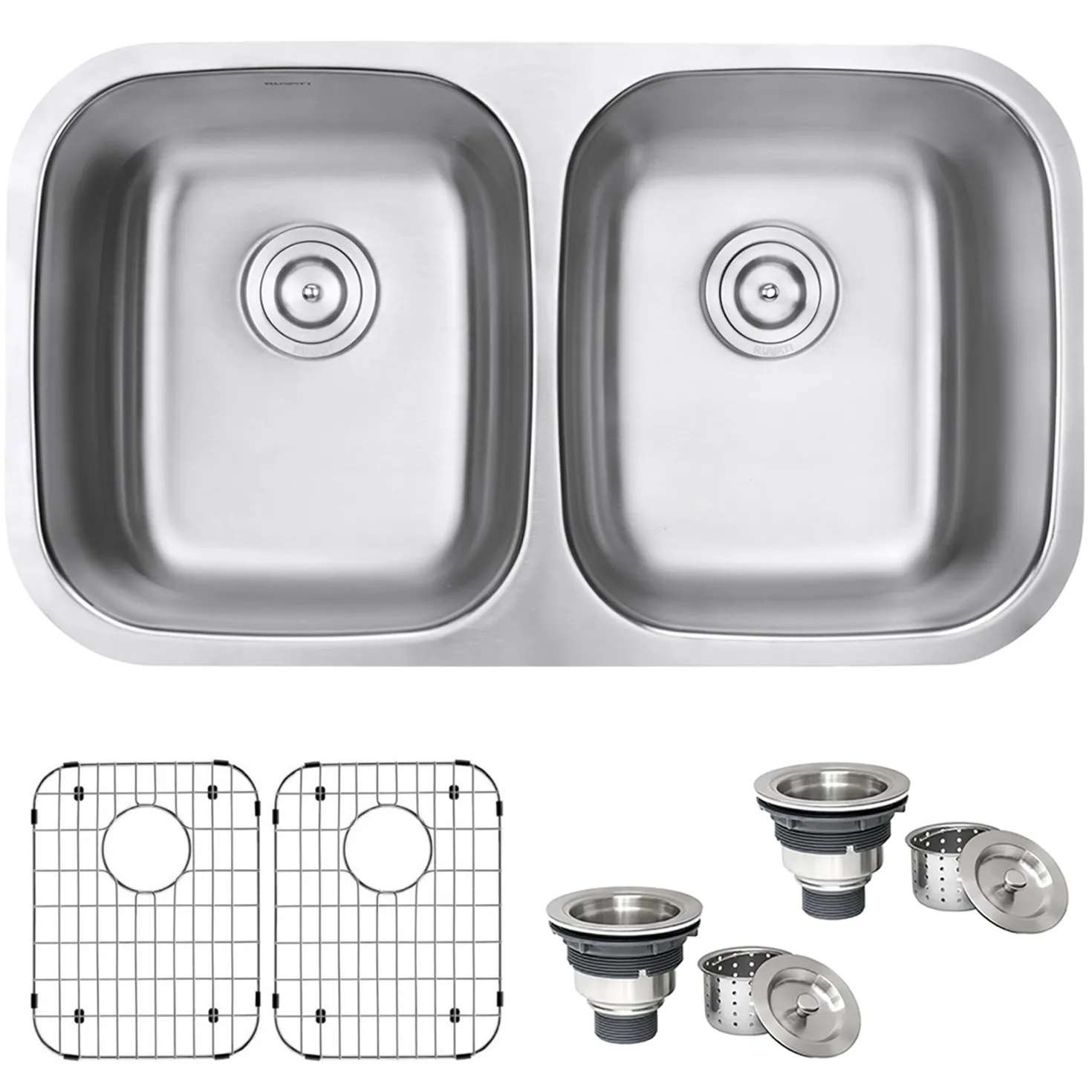 Ruvati 32" Undermount 50/50 Double Bowl 16 Gauge Stainless Steel Kitchen Sink