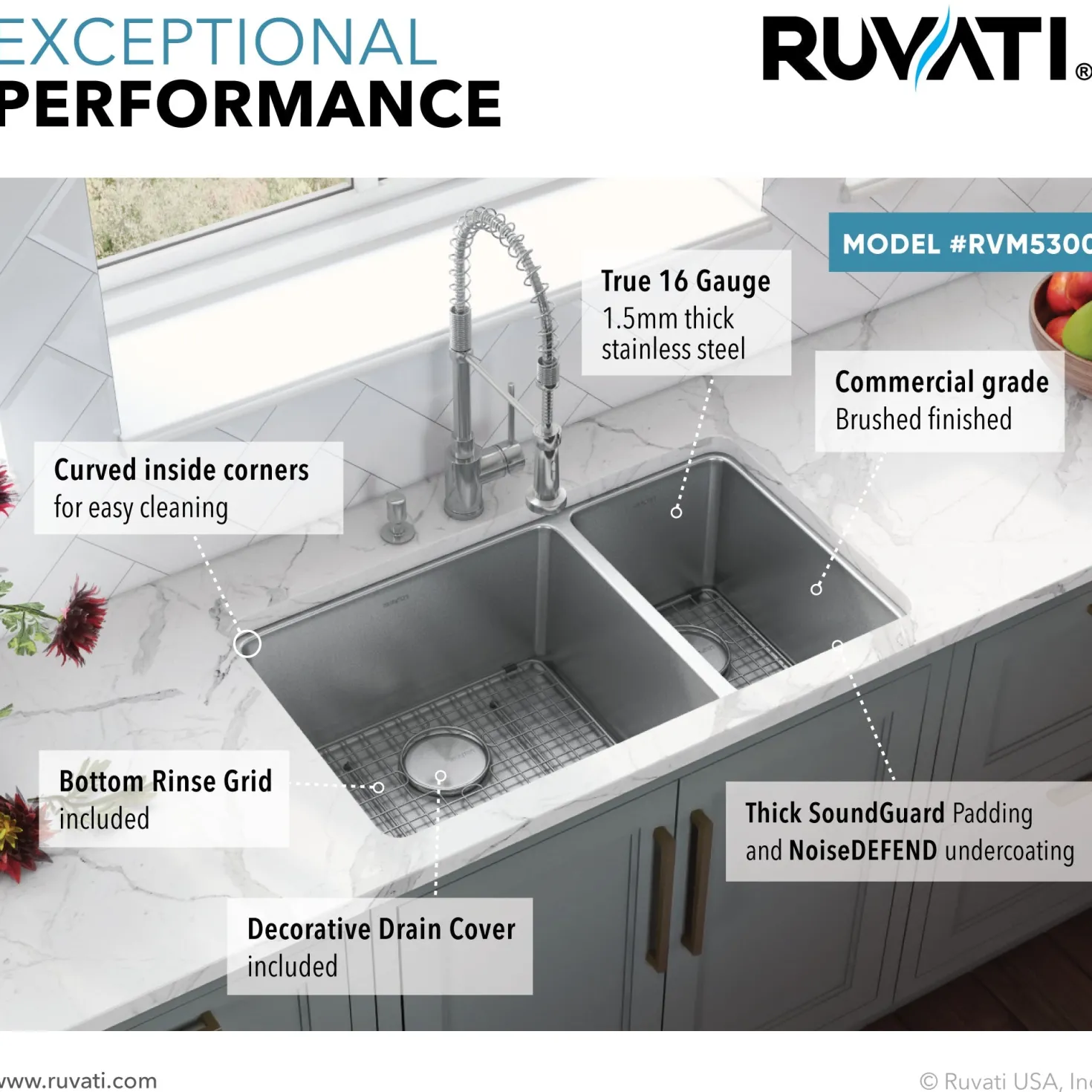 Ruvati 32" Undermount 70/30 Double Bowl 16 Gauge Stainless Steel Kitchen Sink