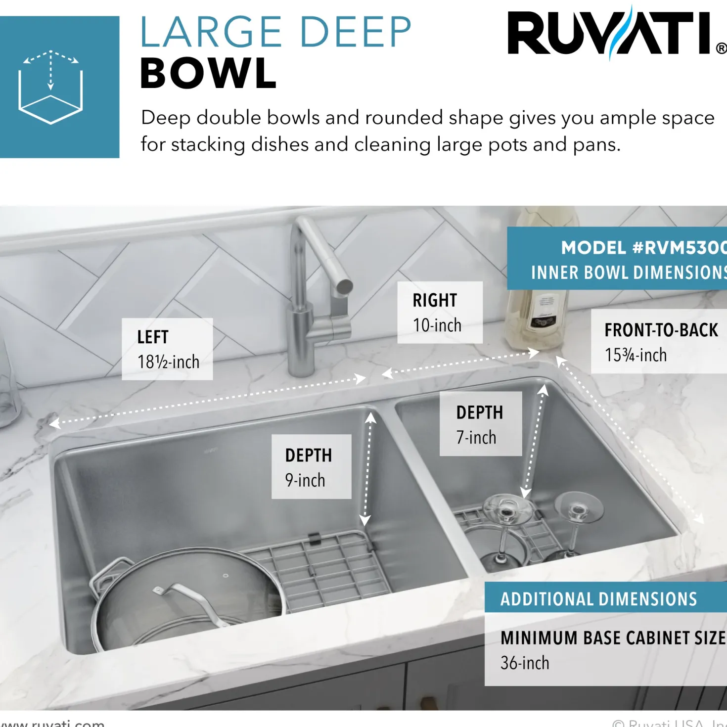 Ruvati 32" Undermount 70/30 Double Bowl 16 Gauge Stainless Steel Kitchen Sink