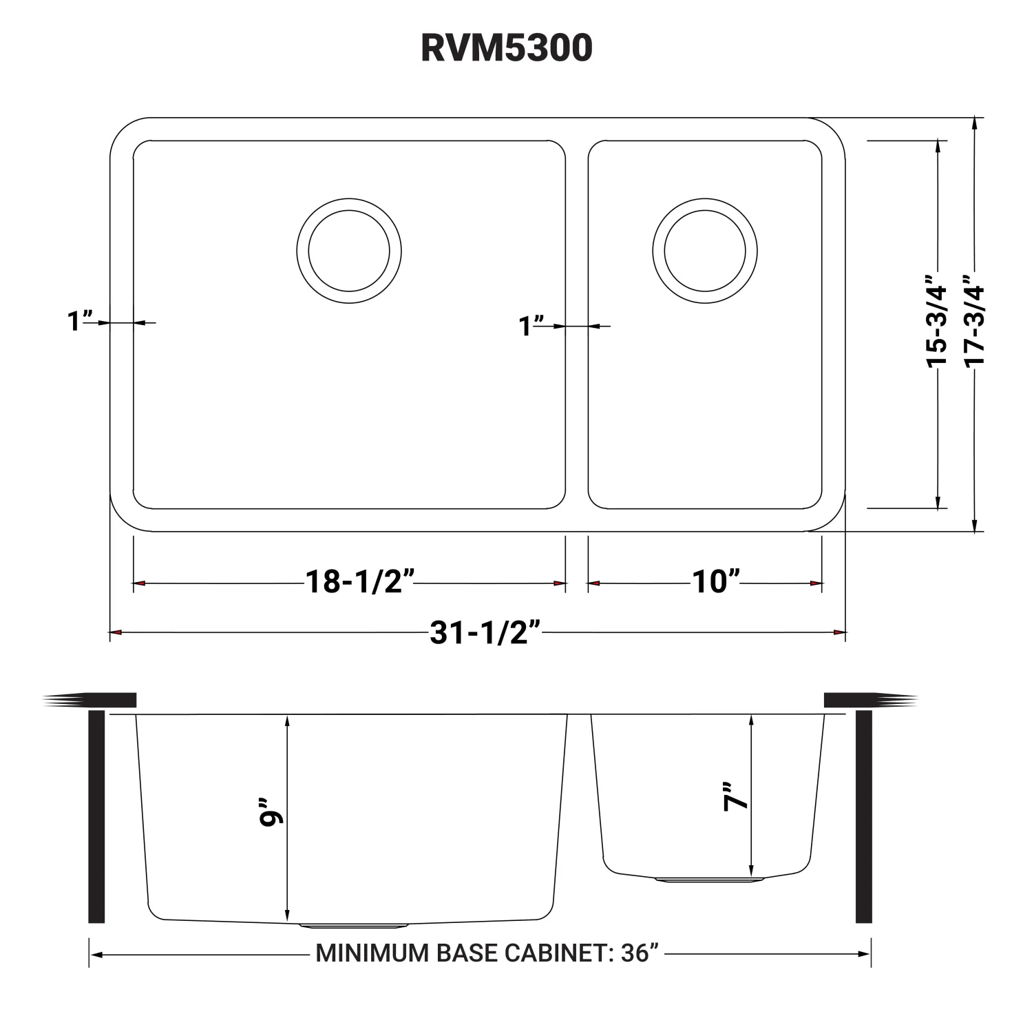 Ruvati 32" Undermount 70/30 Double Bowl 16 Gauge Stainless Steel Kitchen Sink