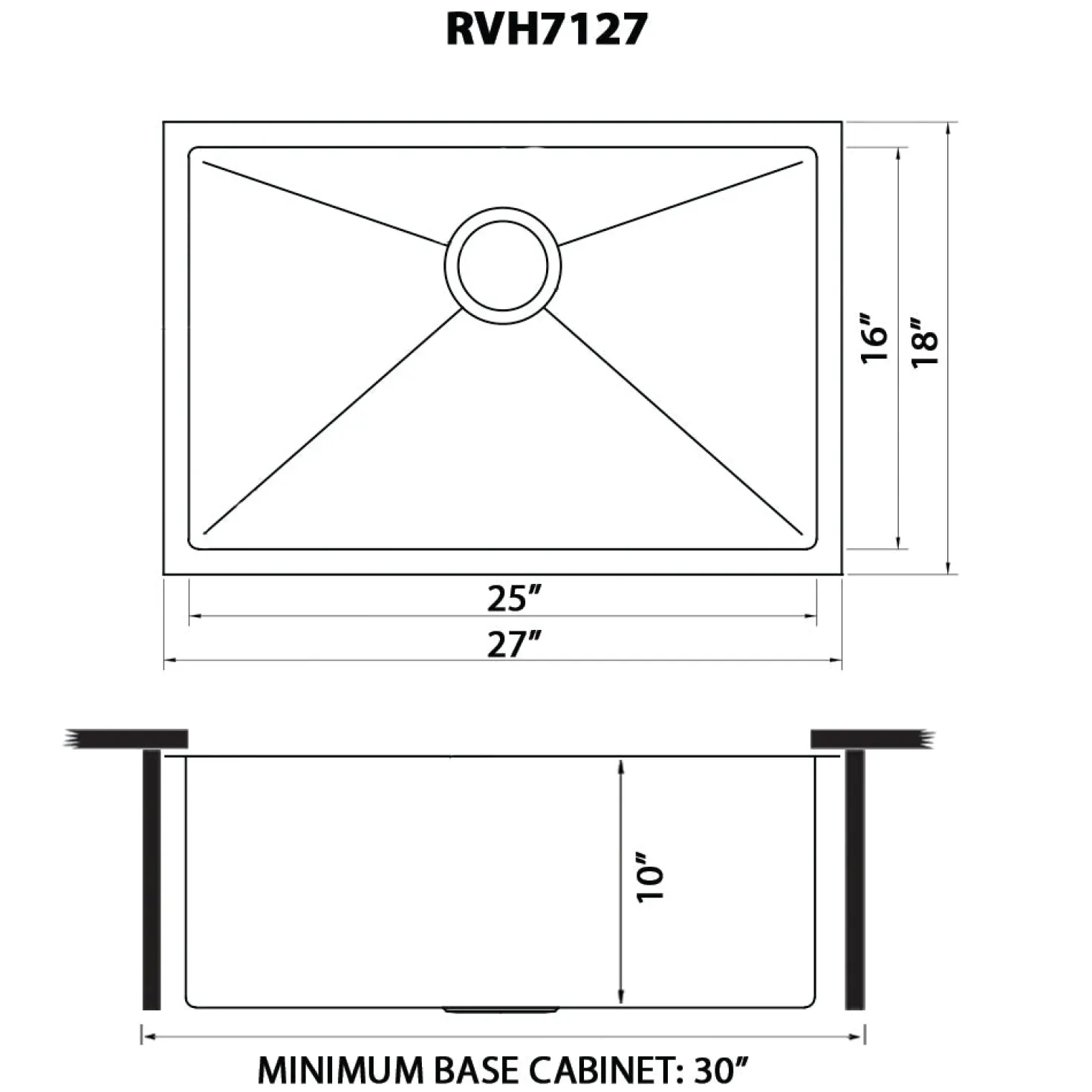 Ruvati 27" Undermount 16 Gauge Single Bowl Stainless Steel Kitchen Sink