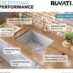 Ruvati 23" Undermount 16 Gauge Single Bowl Kitchen Sink