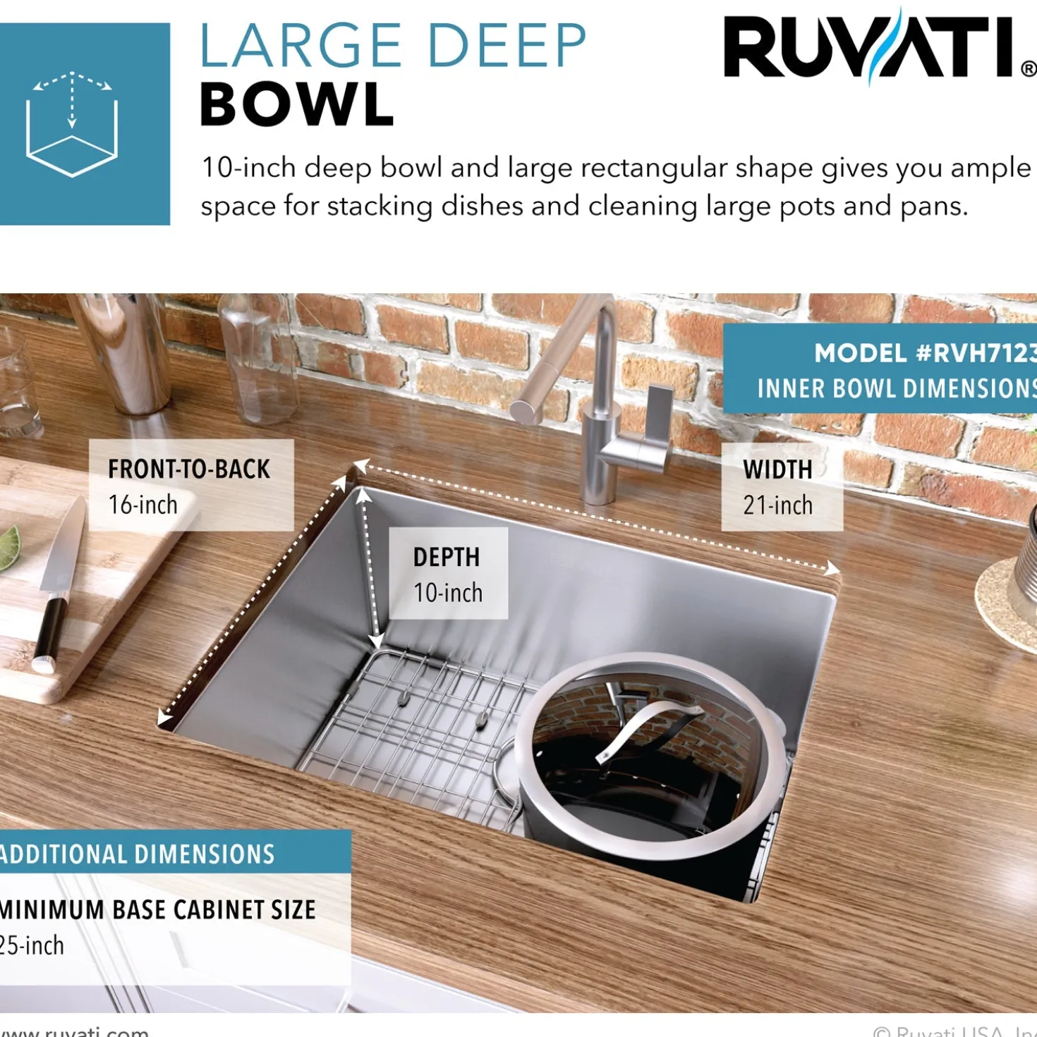Ruvati 23" Undermount 16 Gauge Single Bowl Kitchen Sink