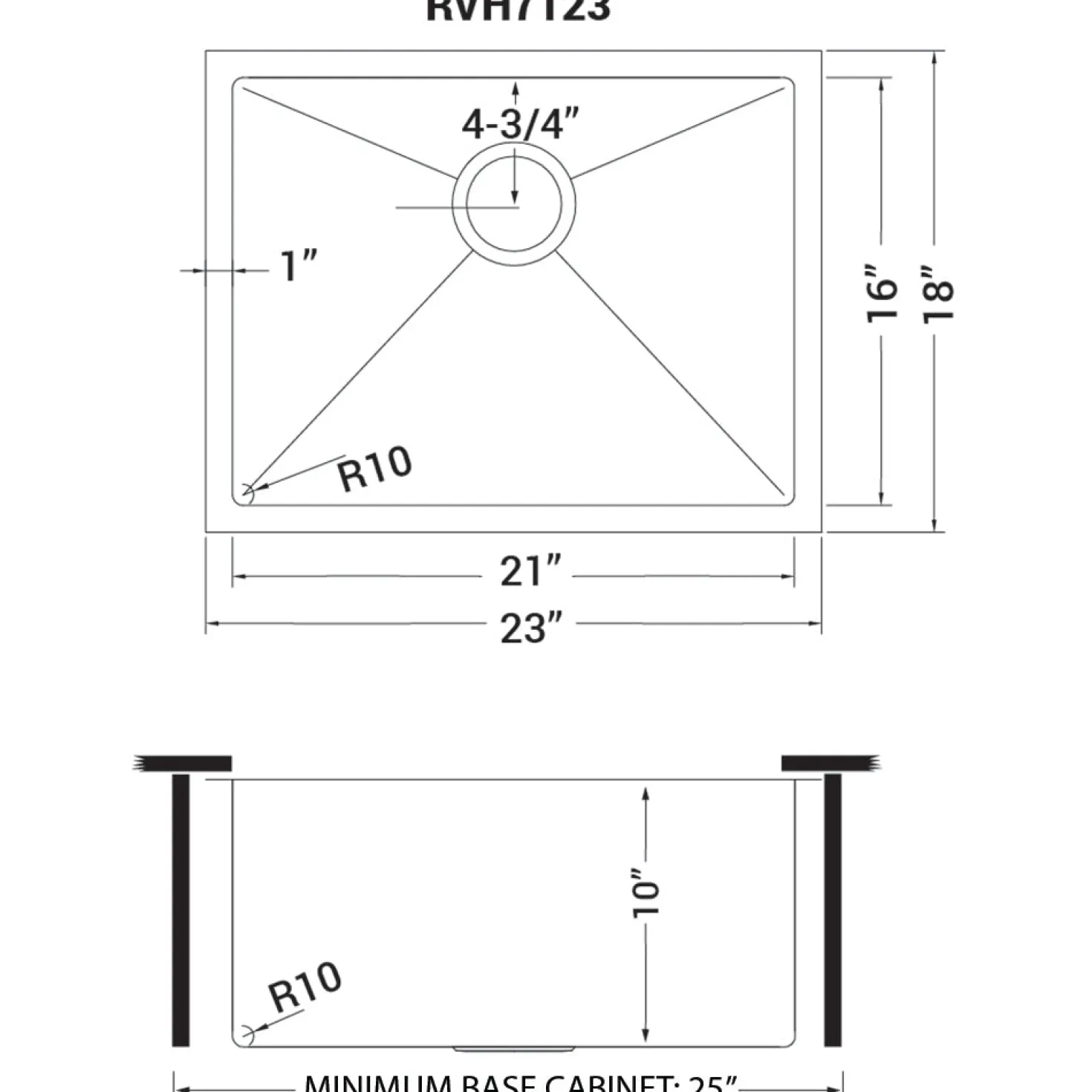 Ruvati 23" Undermount 16 Gauge Single Bowl Kitchen Sink
