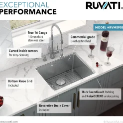 Ruvati 23" Undermount 16 Gauge Stainless Steel Kitchen Sink