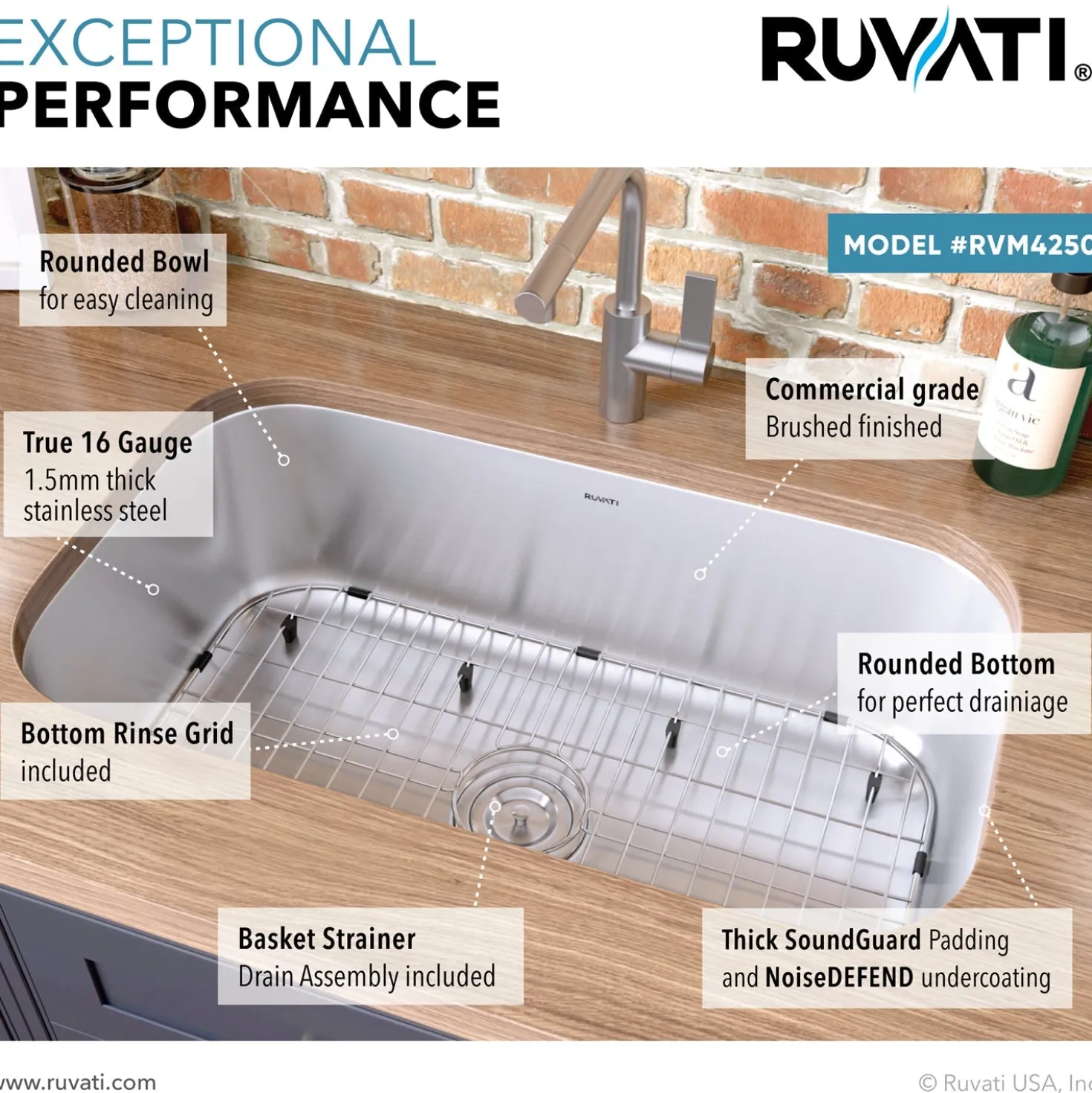 Ruvati 30" Undermount 16 Gauge Stainless Steel Single Bowl Kitchen Sink