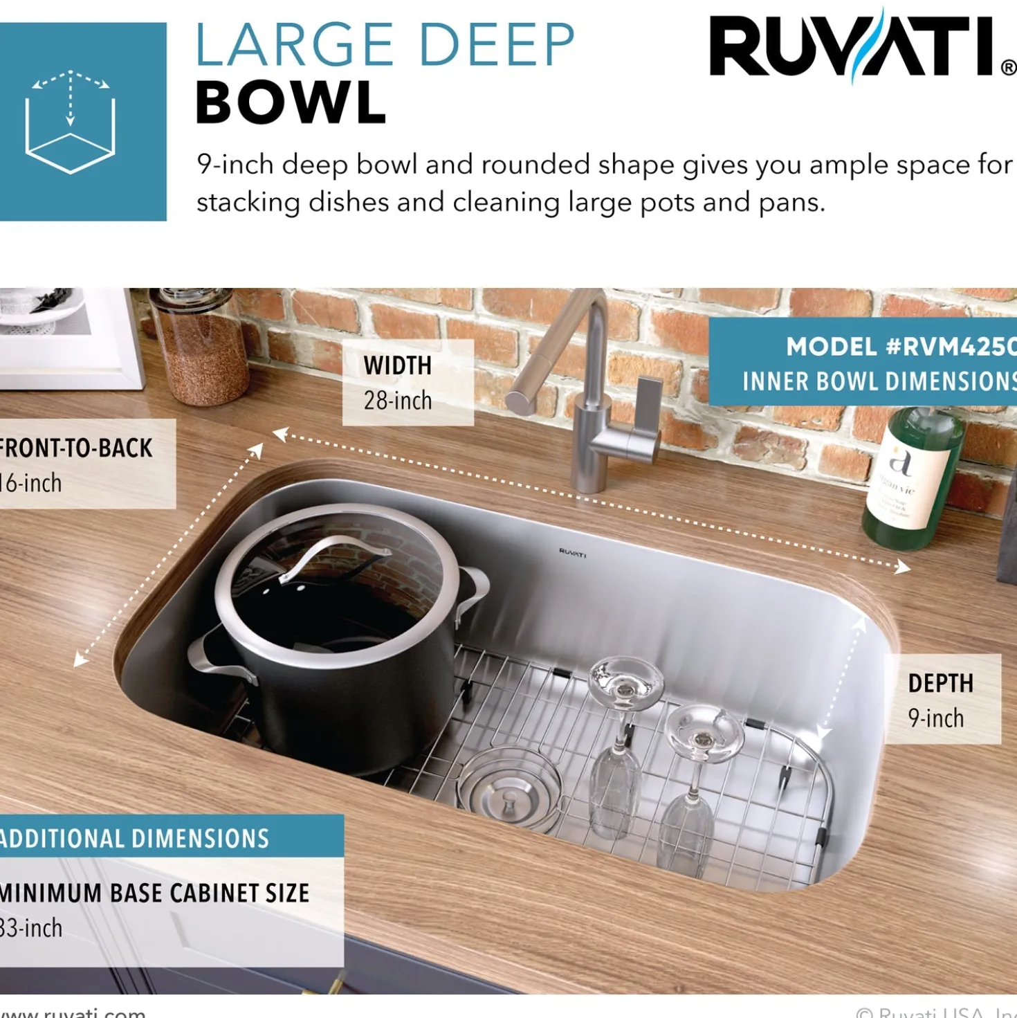 Ruvati 30" Undermount 16 Gauge Stainless Steel Single Bowl Kitchen Sink