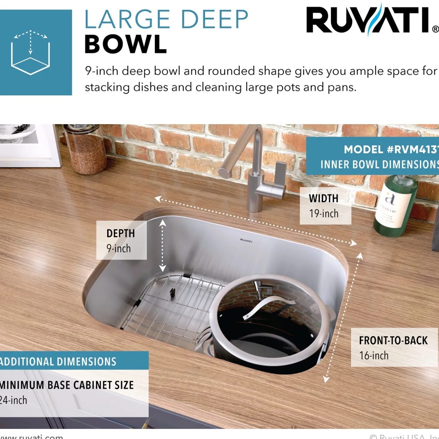 Ruvati 21" Undermount 16 Gauge Stainless Steel Single Bowl Kitchen Sink