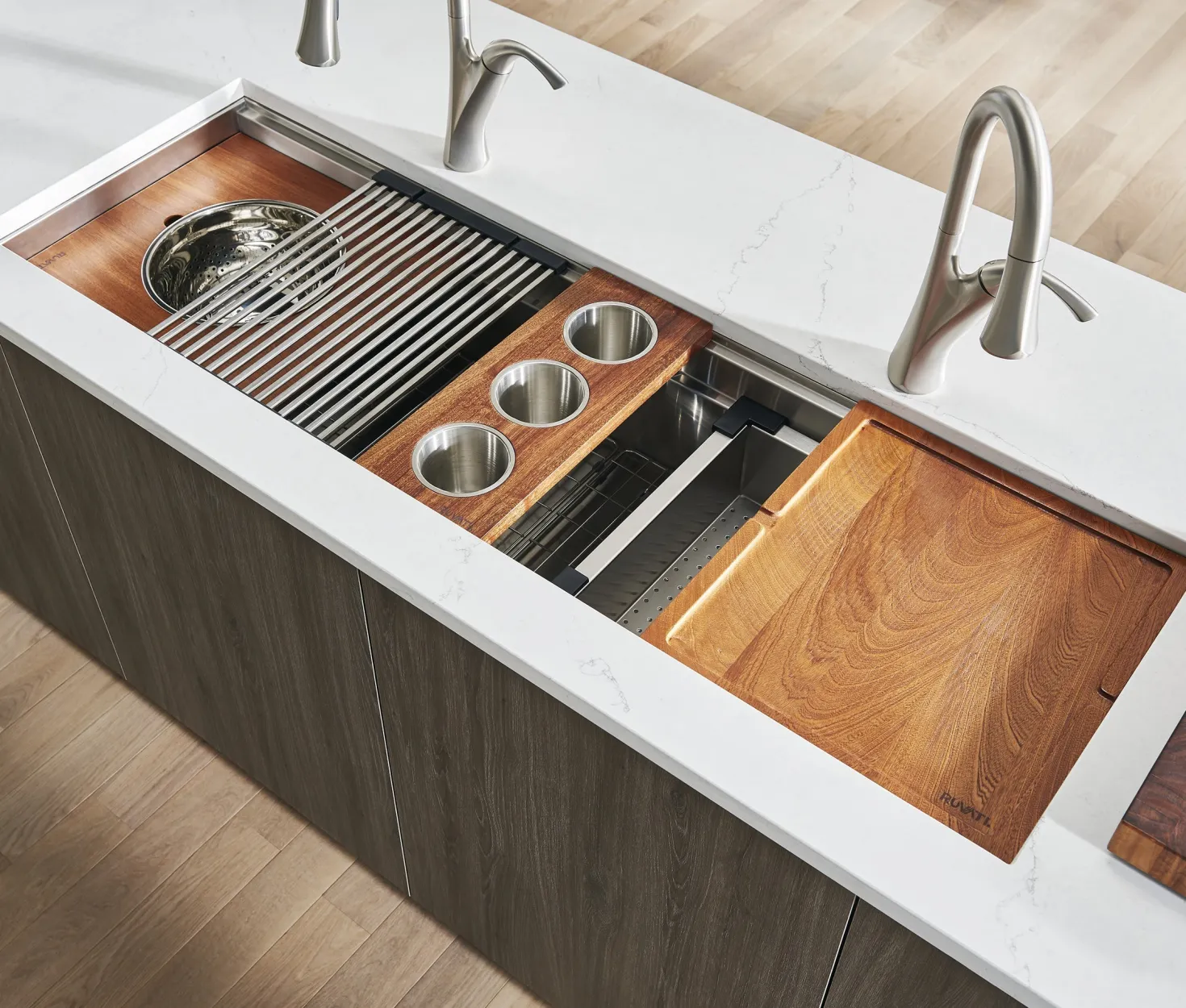 Ruvati 57" Undermount 16 Gauge Stainless Steel Workstation Sink