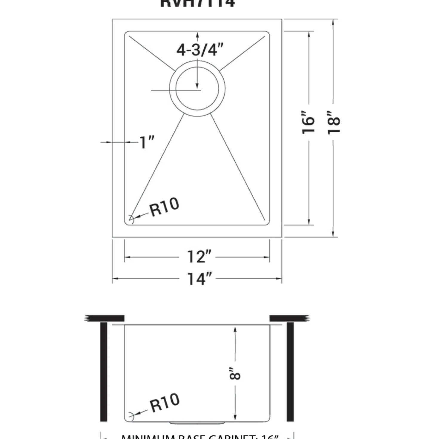 Ruvati 14" Undermount 16 Gauge Tight Radius Stainless Steel Single Bowl Bar Prep Sink