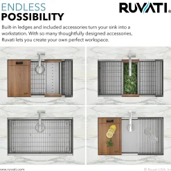 Ruvati 28" Undermount 16 Gauge Workstation Stainless Steel Kitchen Sink - RVH8309