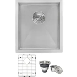 Ruvati 16" Undermount 16 Gauge Zero Radius Stainless Steel Single Bowl Bar Prep Sink