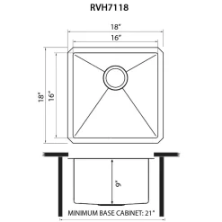 Ruvati 18" Undermount Prep Sink - 16 Gauge Stainless