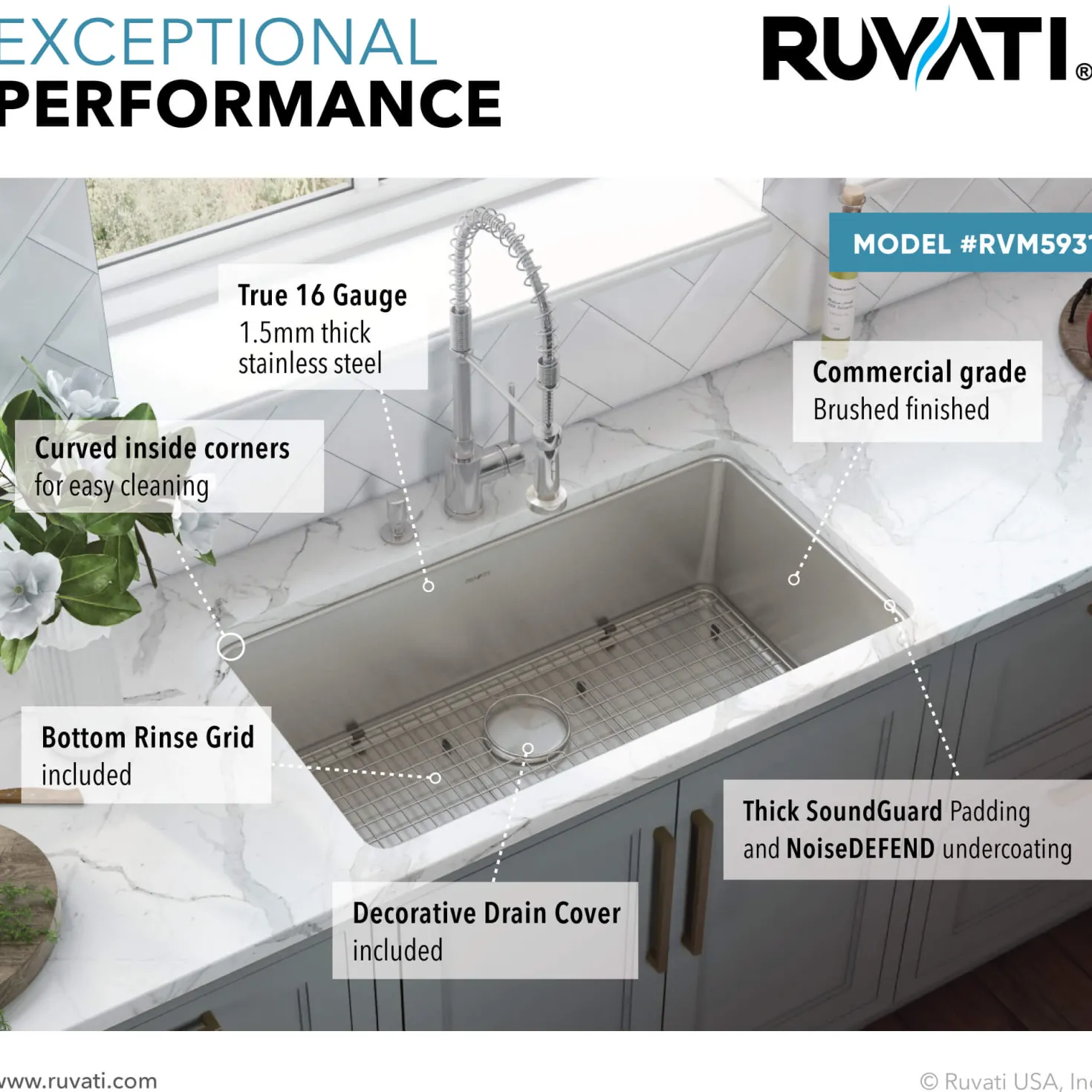 Ruvati 27" Undermount Stainless Steel Kitchen Sink