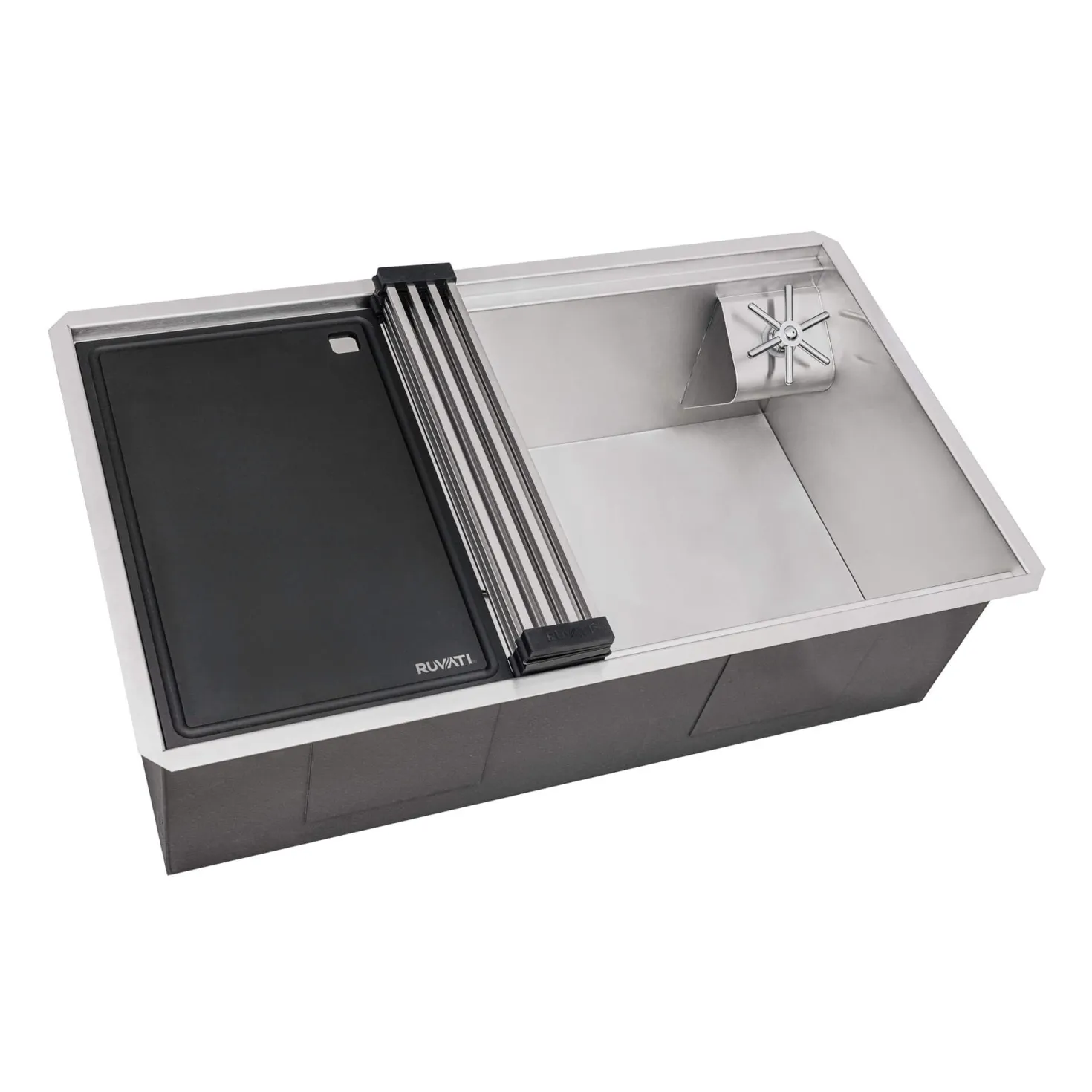Ruvati 32" Undermount Workstation Kitchen Sink with Glass Rinser
