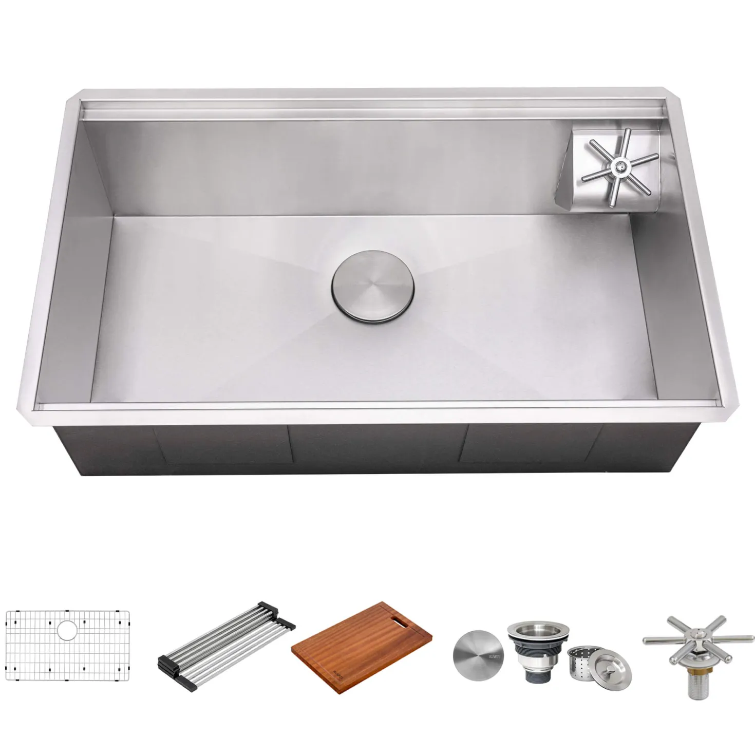 Ruvati 32" Undermount Workstation Kitchen Sink with Glass Rinser