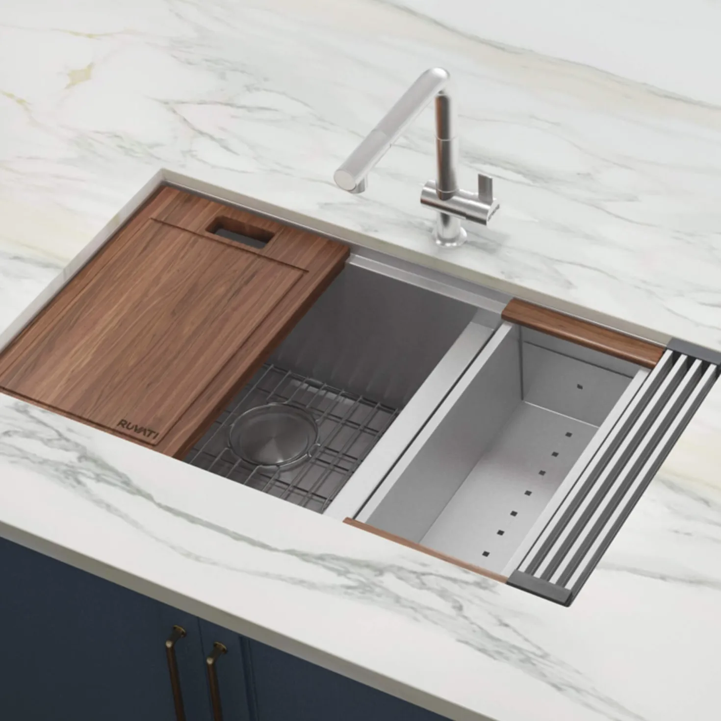 Ruvati 28" Undermount Workstation Low Divide 60/40 Kitchen Sink