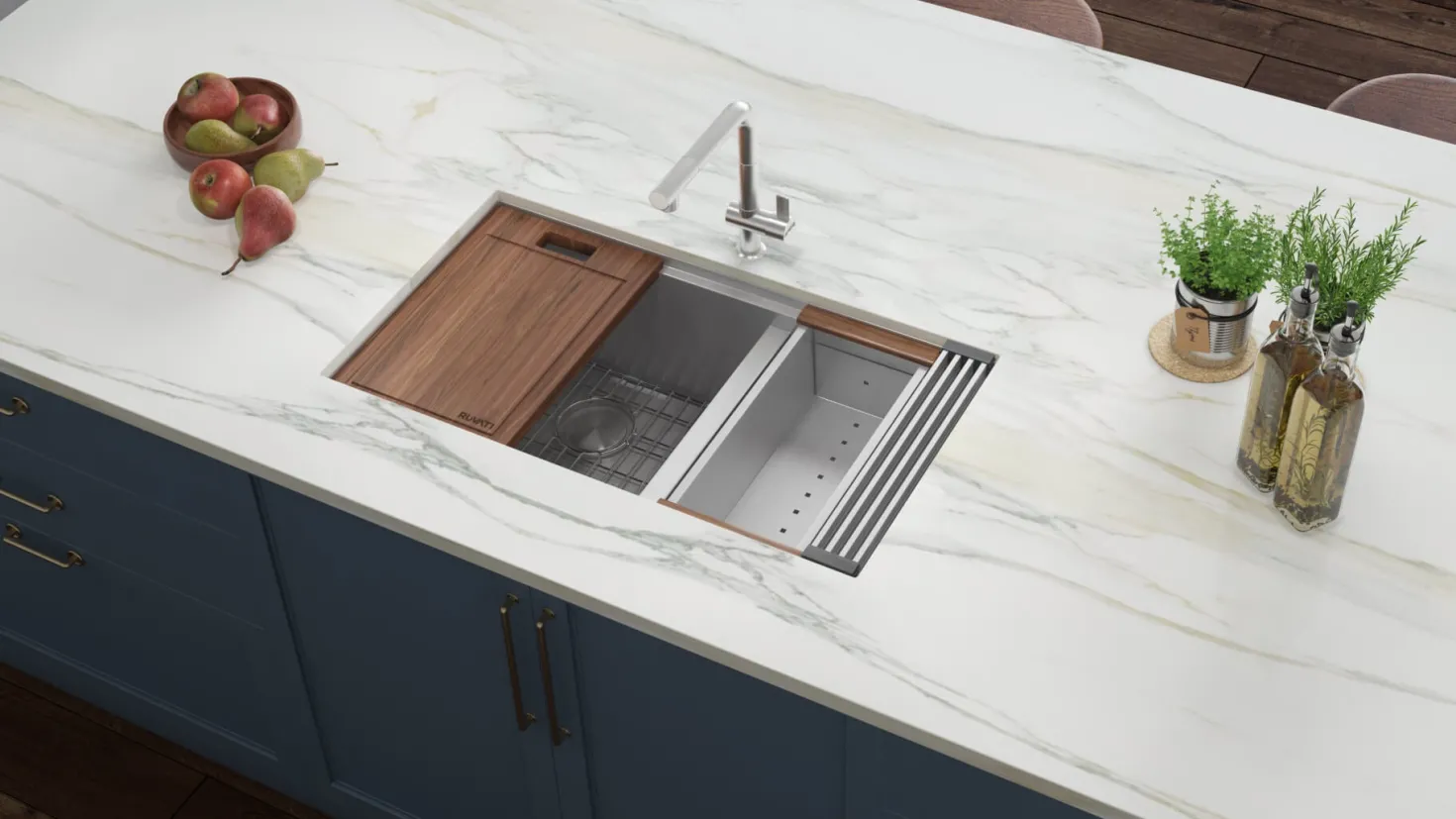 Ruvati 28" Undermount Workstation Low Divide 60/40 Kitchen Sink