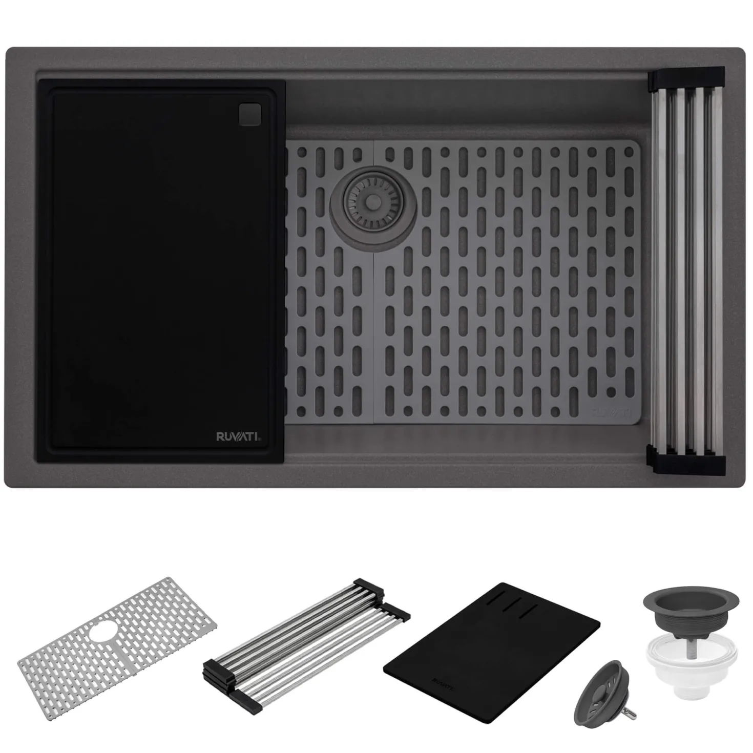 Ruvati 32" Undermount Workstation Granite Composite Kitchen Sink Urban Gray