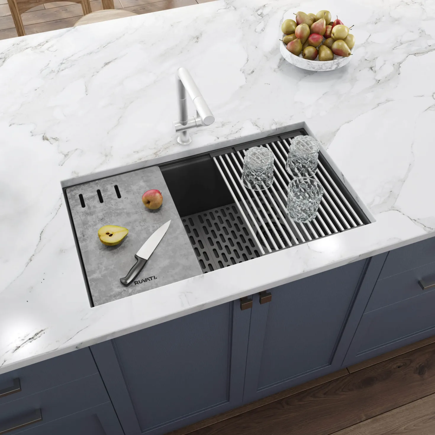 Ruvati 33" Undermount Workstation Granite Composite Kitchen Sink Urban Gray
