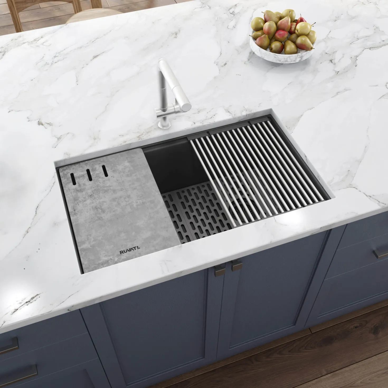 Ruvati 33" Undermount Workstation Granite Composite Kitchen Sink Urban Gray