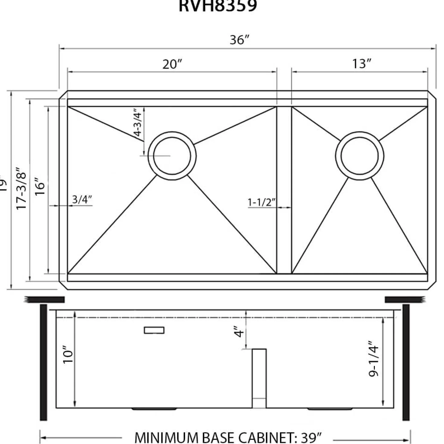 Ruvati 36" Undermount Workstation 60/40 Bowl Kitchen Sink