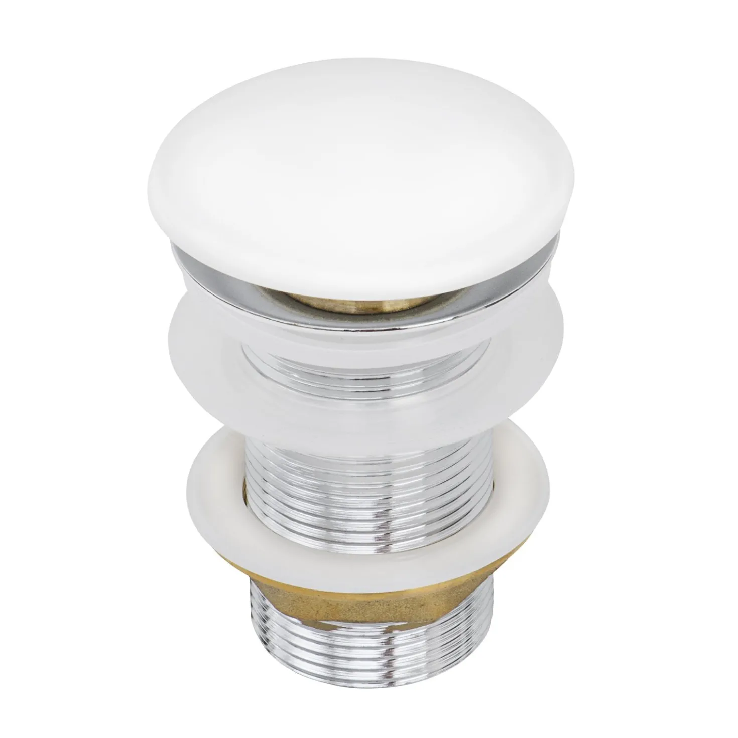 Ruvati White Ceramic Top Push Pop-up Drain for Bathroom Sinks without Overflow