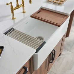 Ruvati 33" White Fireclay Apron Front Workstation Sink
