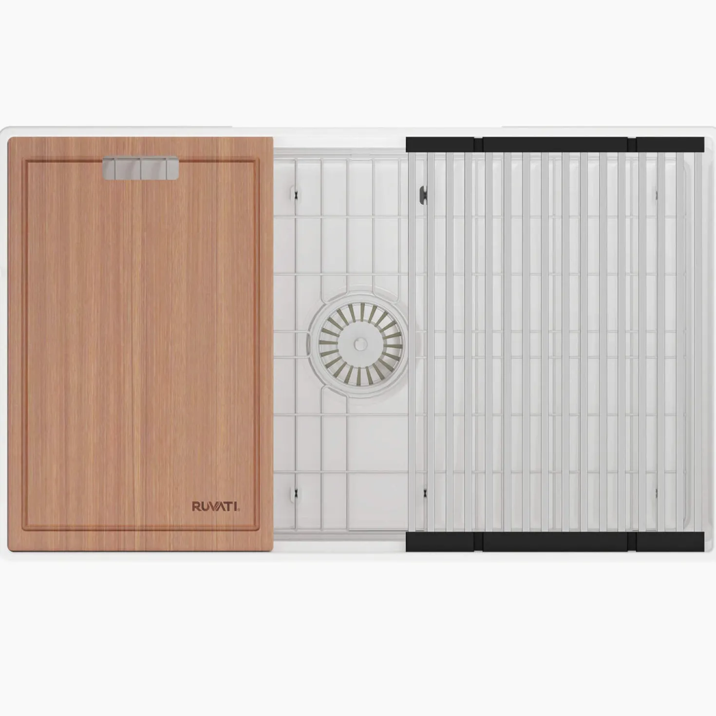 Ruvati 30" White Fireclay Apron Workstation Sink
