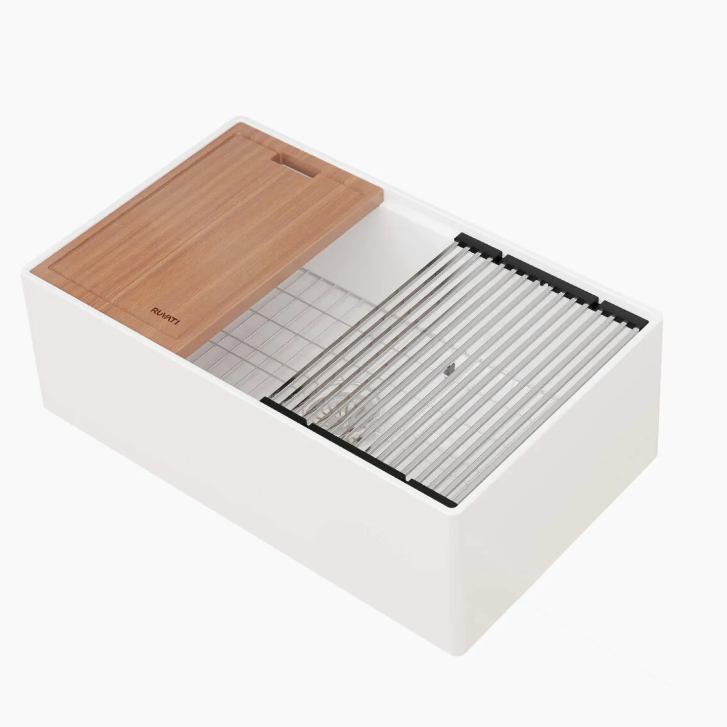 Ruvati 30" White Fireclay Apron Workstation Sink
