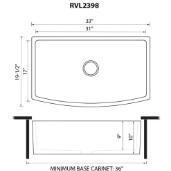 Ruvati 33" White Fireclay Bow-Front Farmhouse Kitchen Sink
