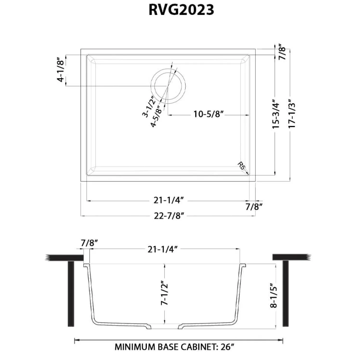 Ruvati 23" White Granite Composite Undermount Single Bowl Kitchen Sink