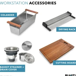 Ruvati Workstation Ledge 50/50 Double Bowl Undermount 16 Gauge Stainless Steel Kitchen Sink