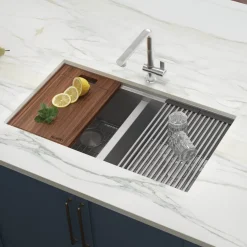 Ruvati Workstation Ledge 50/50 Double Bowl Undermount 16 Gauge Stainless Steel Kitchen Sink