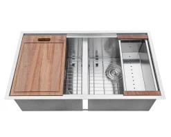 Ruvati Workstation Ledge 50/50 Double Bowl Undermount 16 Gauge Stainless Steel Kitchen Sink
