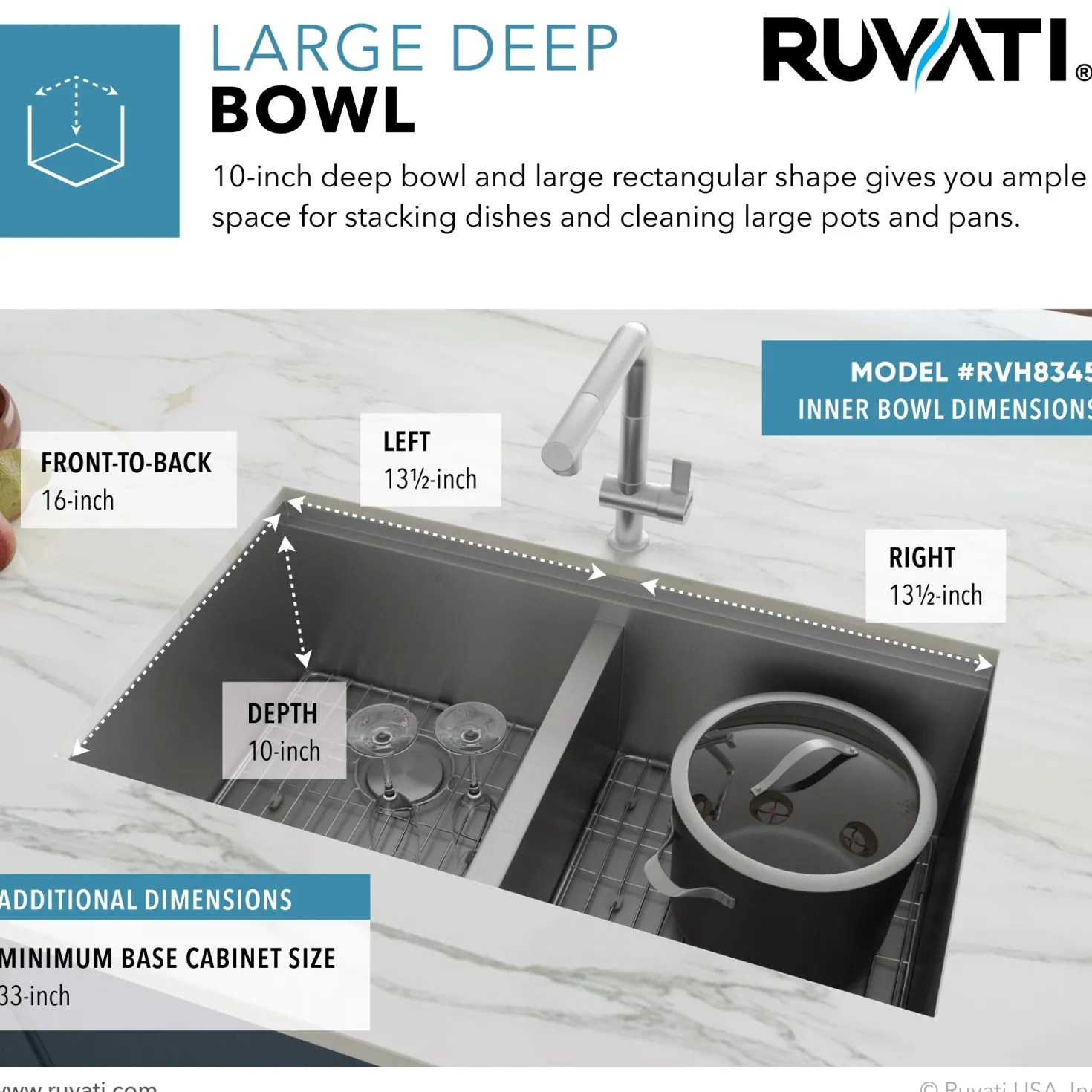 Ruvati Workstation Ledge 50/50 Double Bowl Undermount 16 Gauge Stainless Steel Kitchen Sink