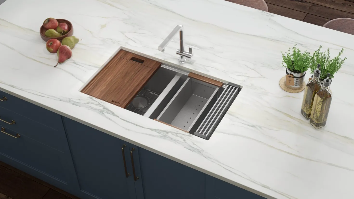 Ruvati Workstation Ledge 50/50 Double Bowl Undermount 16 Gauge Stainless Steel Kitchen Sink