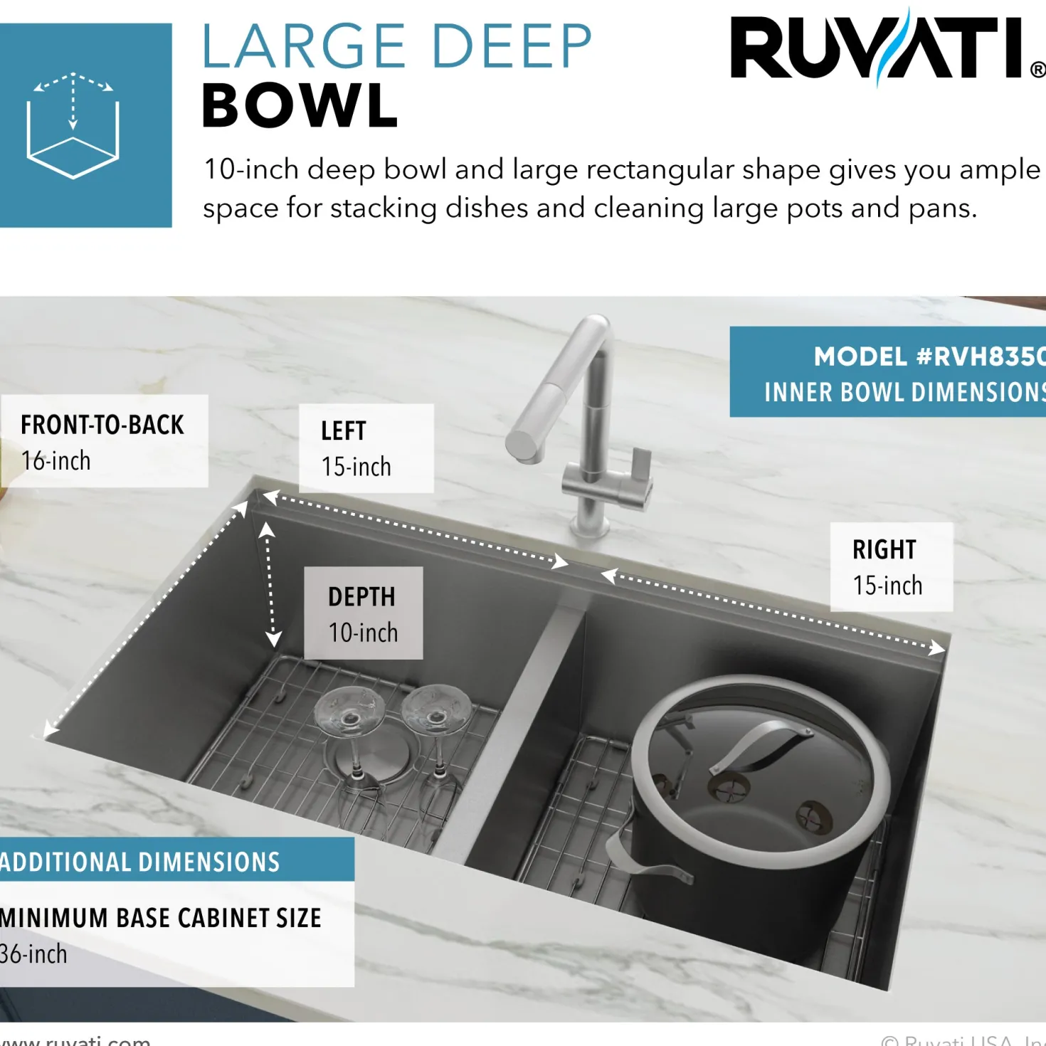 Ruvati Workstation Ledge 50/50 Double Bowl Undermount 16 Gauge Stainless Steel Kitchen Sink